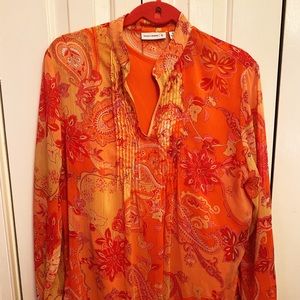 Size M Susan Graver Orange Paisley Light Weight Top!
